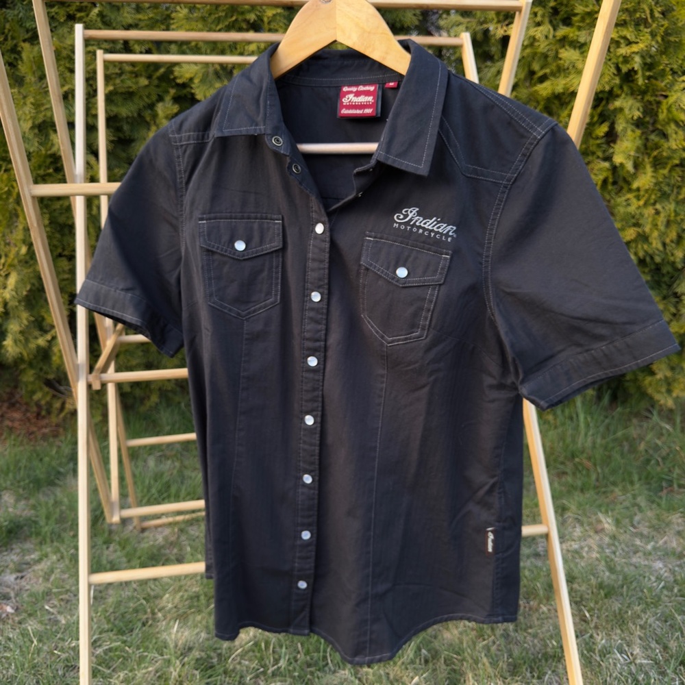 Black Casual Button Down Shirt with Short Sleeves